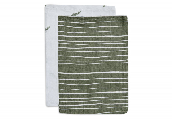 Jollein mosdkeszty muslin
 - Stripe & Olive Leaf Green